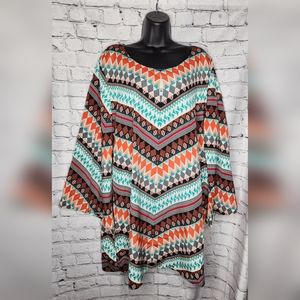 Wrangler Bell Sleeve Womens Dress‎ Aztec Print Size XL